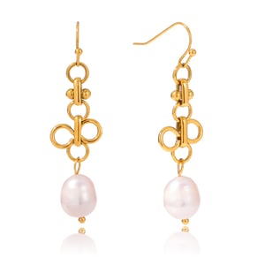 1 Pair Elegant Droplet Stainless Steel Gold Color Pearl Women's Drop Earrings h5