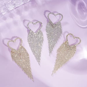 1 Pair Festive Series Heart Tassel Copper Dangle Earrings h5 Picture4