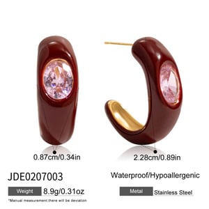 1 Pair Vintage Red Stainless Steel Gold Color Zircon Women's Hoop Earrings h5 Picture2