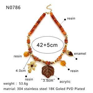 1 Piece Flower Heart Leaf Resin Gold Color Beaded Necklace h5 Picture2