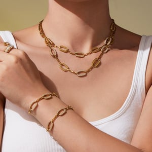 Designable Rectangular Stainless Steel Gold Color Zircon Women's Jewelry Sets h5 Picture5