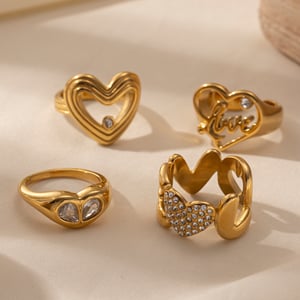1 Piece Heart Stainless Steel  Gold Color Statement Ring h5 Picture4