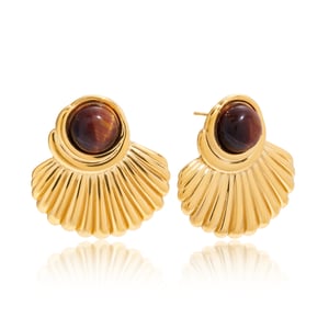 1 Pair Retro Shape Stainless Steel Gold Color Natural Stone Women's Stud Earrings h5
