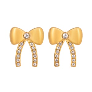 1 Pair Elegant Bow Knot Stainless Steel Gold Color Stud Earrings h5 Picture4