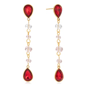 1 Pair Luxurious Red Droplet Stainless Steel Gold Color Women's Drop Earrings h5