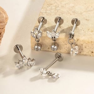 1 Piece Classical Droplet Titanium Alloy Gold Color Zircon Women's Piercing Earrings h5 Picture6