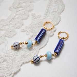 1 Pair Handcrafted Blue Ceramic Stainless Steel Gold Color Women's Drop Earrings h5 Picture5