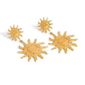 1 Pair Retro Sun Stainless Steel  Gold Color Drop Earrings h5 Picture5