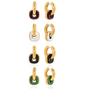 1 Pair Vintage Rectangle Stainless Steel Gold Color Women's Hoop Earrings h5 Picture8