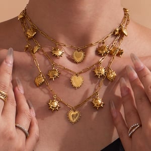 1 Piece Classic Heart&Sun Stainless Steel Gold Color Women's Pendant Necklaces h5 Picture3