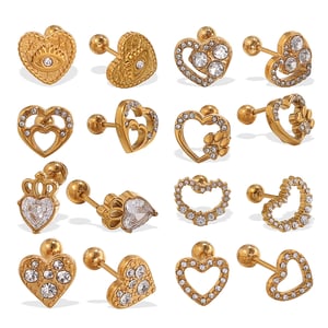 1 Pair Heart Stainless Steel Gold Color Rhinestone Piercing Earrings h5 Picture5