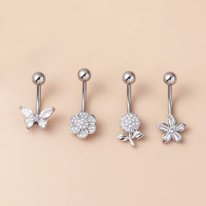1 Piece Flower Butterfly Copper Zircon Navel Piercing h5 Picture4