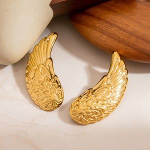 1 Pair Punk Wings Stainless Steel Gold Color Stud Earrings h5 Picture2