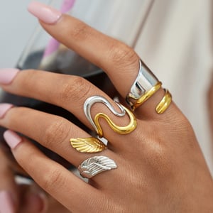 1 Piece Retro Mixed Gold Color And Silver Colors Wings Stainless Steel  Women's Statement Rings h5 Picture4