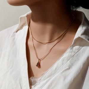 1 Piece Classic Droplet Stainless Steel Gold Color Women's Layered Necklaces h5 Picture3