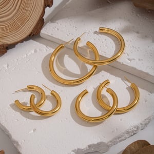 1 Pair Stainless Steel Gold Color Hoop Earrings h5 Picture2