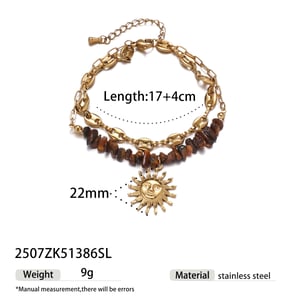 1 Stück Sonne Edelstahl Gold Farbe Naturstein Perlen Armband h5