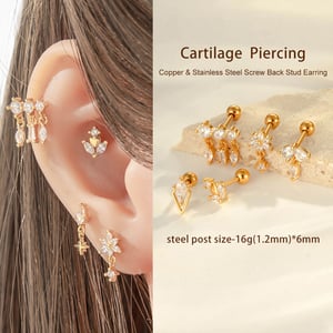1 Piece Exquisite Heart Copper Gold Color Zircon Women's Piercing Earrings h5 Picture6