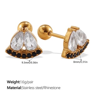 1 Pair Bow Knot Stainless Steel Gold Color Rhinestone Piercing Earrings h5