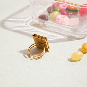 1 Piece Romantic Rectangle Photo Album Stainless Steel Gold Color Statement Rings h5 Picture7