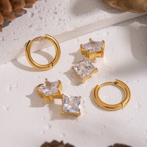 1 Pair Stainless Steel Gold Color Star Zircon Drop Earrings h5 Picture4