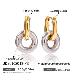 1 Pair Simple Circle Mixed Gold&Silver Colors Stainless Steel Women's Hoop Earrings h5