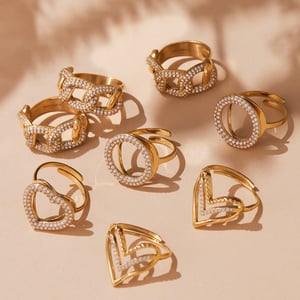 1 Piece Luxurious Heart Stainless Steel Gold Color Zircon Women's Gemstone Rings h5 Picture2