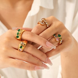 1 Piece Luxurious  Elegant Irregular Shape Stainless Steel   Gold Color  Zircon Women's Gemstone Rings h5 Picture4