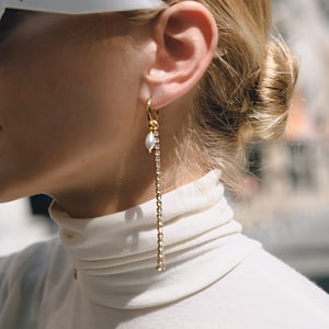 1 Pair Exquisite Tassel Stainless Steel Gold Color Pearl Women's Dangle Earrings h5 Picture3