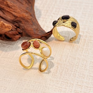 1 Parça Retro Düzensiz Şekil Paslanmaz Çelik Altın Rengi Doğal Taş Yüzük h5 Resim4