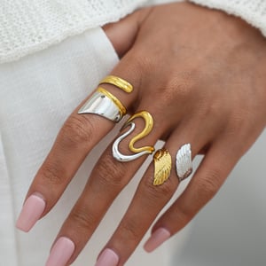 1 Piece Retro Mixed Gold Color And Silver Colors Wings Stainless Steel  Women's Statement Rings h5 Picture7