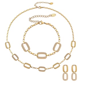 Designable Rectangular Stainless Steel Gold Color Zircon Women's Jewelry Sets h5 Picture7