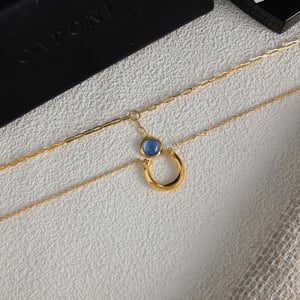 1 Stück klassische blaue Harzkreis-Edelstahl-Goldfarben-Damen-Anhänger-Halsketten h5 Bild6