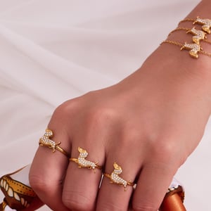 Cute Dachshund Stainless Steel Gold Color Zircon Women's Jewelry Sets h5 Picture6