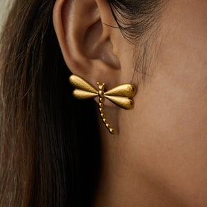1 Pair Gorgeous Dragonfly Stainless Steel Gold Color Women's Stud Earrings h5 Picture4