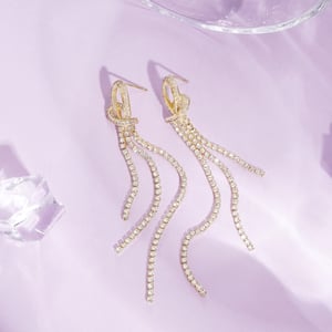 1 Pair Festive Series Heart Tassel Copper Dangle Earrings h5 Picture4