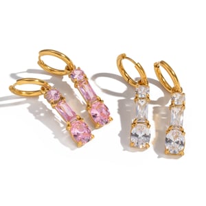 1 Paar Tropfenohrringe aus Edelstahl in Goldfarbe mit rosa Zirkonia h5 Bild5