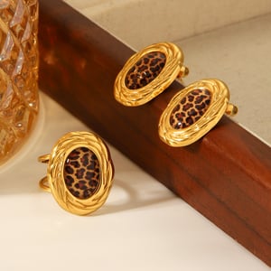 1 Pair Leopard Print Stainless Steel Gold Color Stud Earrings h5 Picture5