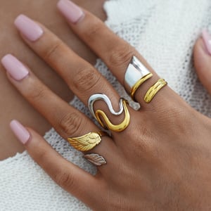 1 Piece Retro Mixed Gold Color And Silver Colors Wings Stainless Steel  Women's Statement Rings h5 Picture5