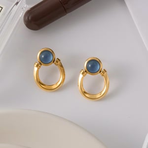 1 Paar elegante blaue Harzkreise aus Edelstahl in Goldfarbe für Damen h5 Bild3