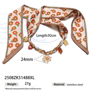 1 Piece Flower Stainless Steel Gold Color Fabric Pendant Necklace h5