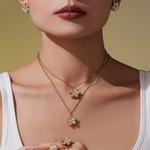 Classic Flower Rotatable Stainless Steel Gold Color Zircon Women's Jewelry Sets h5 Picture3