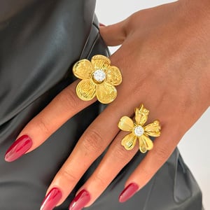 1 Piece  Flower Stainless Steel   Gold Color  Zircon Women's Statement Rings h5 Picture3