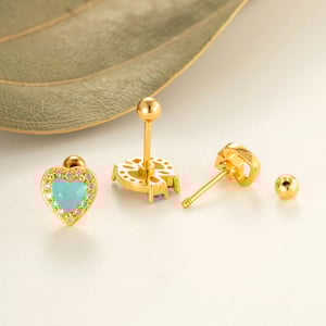 1 Stück Herz Kupfer Gold Farbe Zirkon Piercing Ohrring h5 Bild3