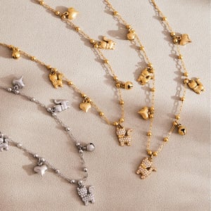 Delicate Cute Kitty Stainless Steel Gold Color Zircon Women's Jewelry Sets h5 Picture6