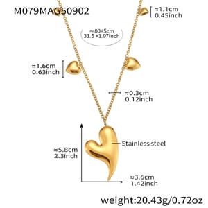 Classic Irregular Heart Stainless Steel Gold Color Women's Long Necklaces h5
