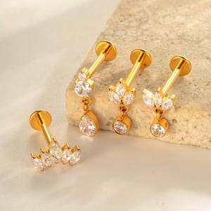 1 Piece Classical Droplet Titanium Alloy Gold Color Zircon Women's Piercing Earrings h5 Picture3