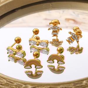1 Pair Bow Knot Stainless Steel Gold Color Rhinestone Piercing Earrings h5 Picture2