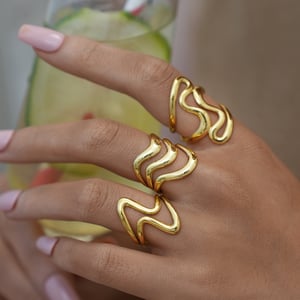 1 Piece Simple  Daily Irregular Shape Stainless Steel  Gold Color Women's Statement Rings h5 Picture4
