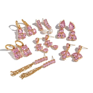 1 Pair Luxurious Series Stainless Steel Gold Color  Pink Zircon Drop Earrings h5 Picture5
